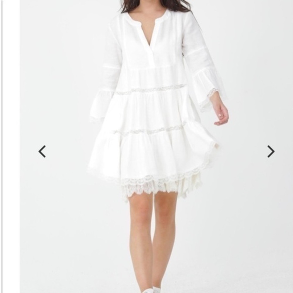 Gold Hawk Dress Lenin Mini Lace Trimmed in White